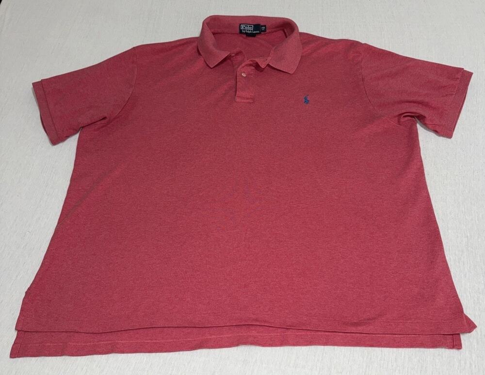 Polo Ralph Lauren Men 2XB Big & Tall Pink Mesh Short Sleeve Polo Shirt Navy Pony